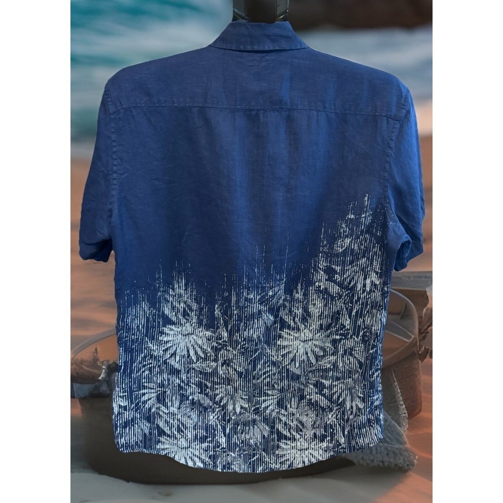 Baird McNutt Murano Mens M Blue Linen Button Down Shirt Floral Print Beach Short - Picture 2 of 6